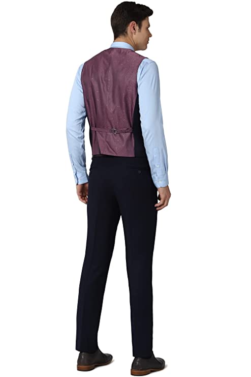Peter England Polyester Blend Men Navy Three Piece Suit Business Vest (PIS3SNSF687966 40) - Image 3