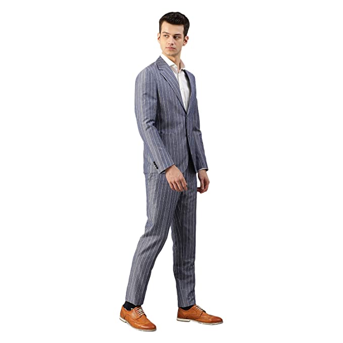 BRUUN & STENGADE Navy Blue Wool Blend Slim Fit Suit Set - Image 3